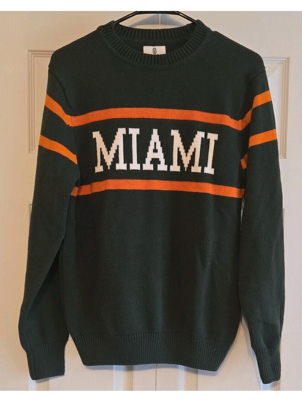 HILLFLINT MIAMI hurricaines Mens Knit Crew Neck Pullover Sweater  Green Orange M